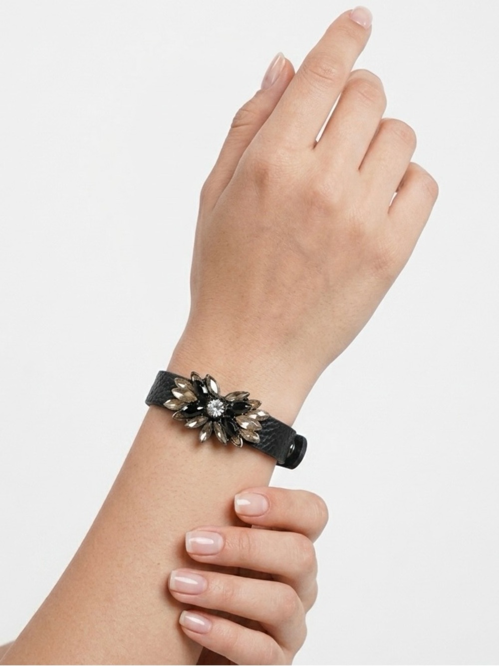 Faux Leather Black Bracelet with Unique Design